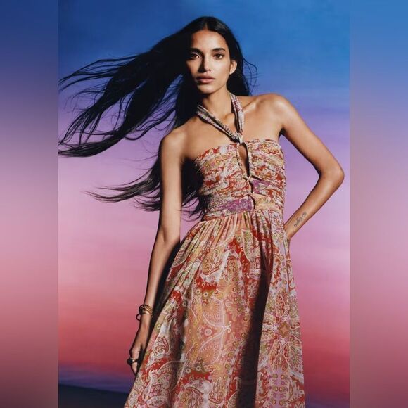 Mango Limited Edition Parsley Chiffon Dress New - Picture 5 of 11